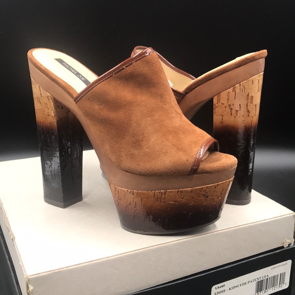 RACHEL ZOE Eddie Kid Suede and Patent Lea Platform SZ8 new toasted caramel brown